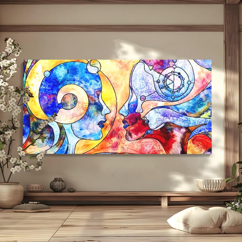 Tablou canvas cu tablou canvas cu doua chipuri profil, fara rama, pe sasiu de lemn
